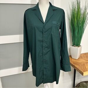 SKIMS Pine Spa Sleep Dress Shirt Long Sleeves Button Up XS Green Relaxed Fit NWT